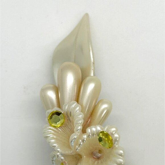Vtg Ivory Bride Head Piece Acrylic Floral Faux Pearl Wedding Hairclip Barrette - Picture 3 of 12
